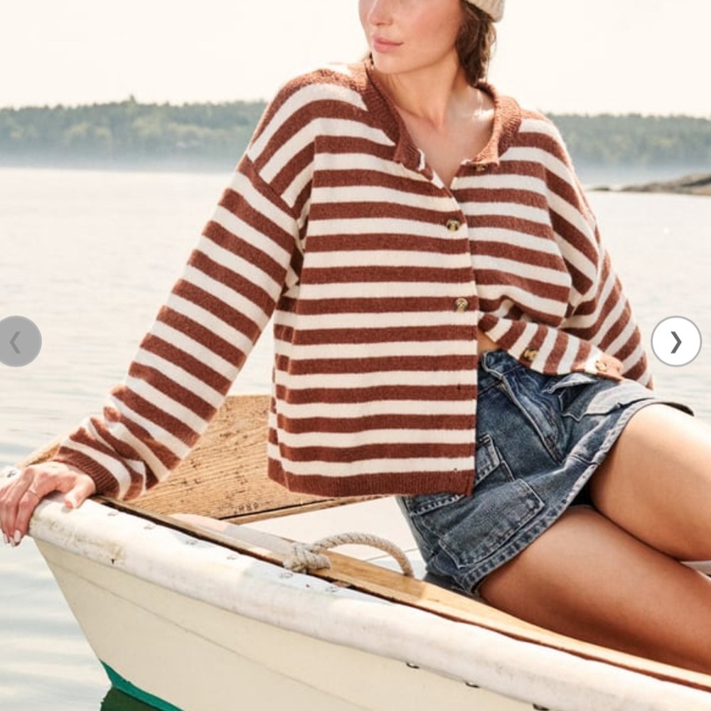 Alter'd State Emory Striped Brown and White Women's Sweater Cardigan
